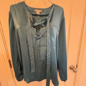 Ariat Teal Satin Lace-Up Blouse